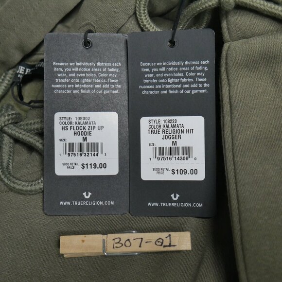 True Religion Men's Fleece Sweatsuit Hoodie Joggers Tracksuit Olive Green NWT - Picture 5 of 5